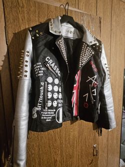 SX Graphic Studded Leather Punker Jacket (Women)