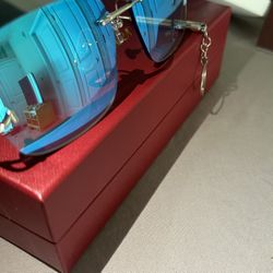 Double CC Cartier Blue Mirror Lenses W/ Silver Arms  