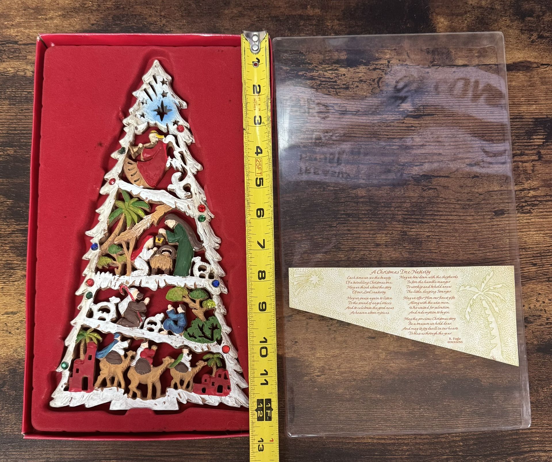 Christmas Wall Decoration Nativity Scene Carved Dimensional Tree Shaped just $10