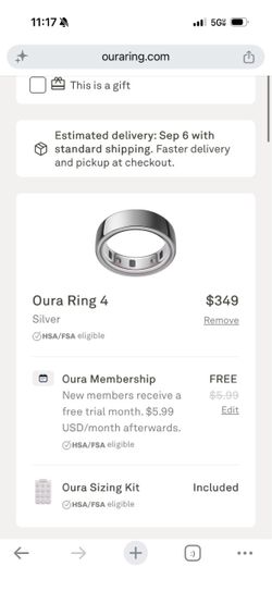 Oura Ring 4 - Silver - Size 10