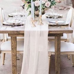 Chiffon table runners for wedding decorations, Ivory, dusty Pink
