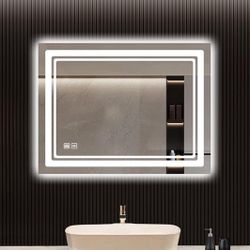 LED Bathroom Mirror - 28 x 36 Inches Vanity Mirror with Lights - Stepless Dimmable, Anti-Fog, Waterproof Wall Mounted Lighted Makeup Mirror – Long Las