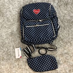 Mom Backpack Diaper Bag Nappy Back Pack  Travel blue polka dot