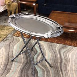 Vintage Bronze Faux Bamboo Grapevine Butler Tray Table