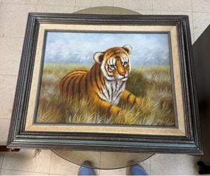 Oil Painting of a Bengal Tiger Signed Rex  16" X 12”on Canvas Framed
