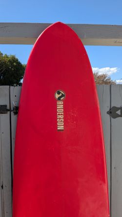 Anderson Red Surfboard with Fins