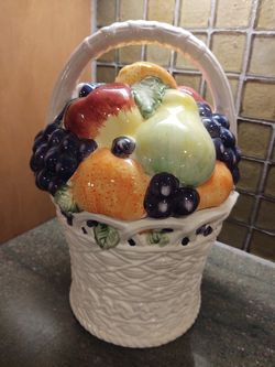 Vintage Ceramic Fruit Basket Cookie Jar