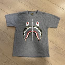 Authentic BAPE Gray Camo Shark Zipper T-Shirt A Bathing Ape Size S