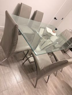 Glass Top Dining Table with 6 Chairs