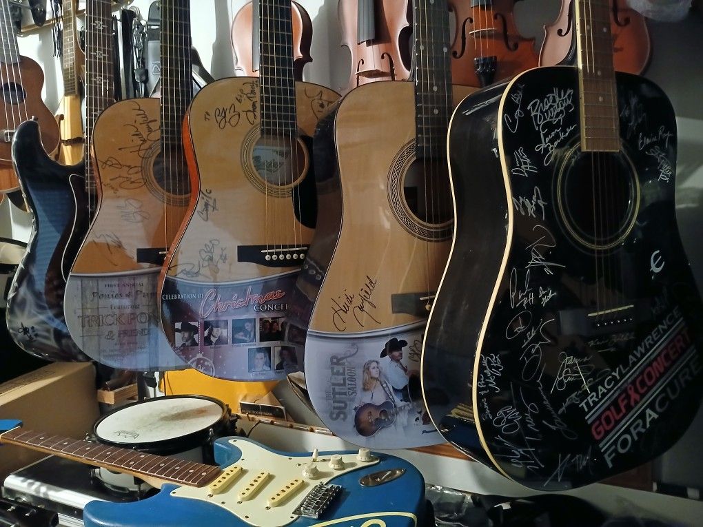 $1200 For 5 Autographed Guitars, 4 Acoustic & 1 Electric, Mint Condition