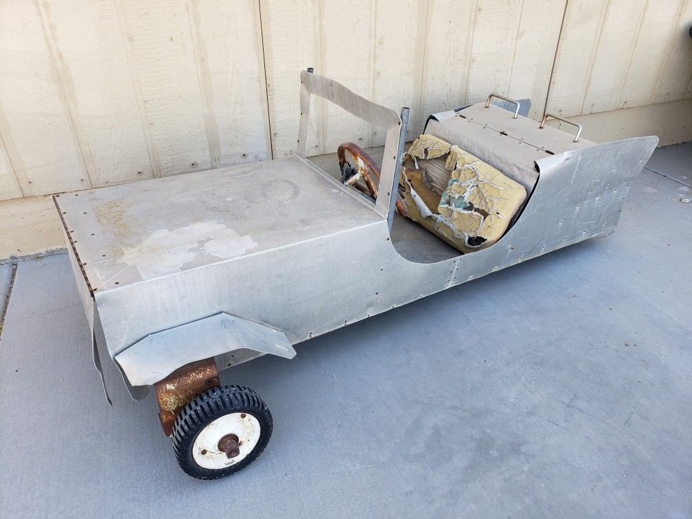 Homemade Vintage Aluminum Kids Electric Powered Wheeled Toy Car