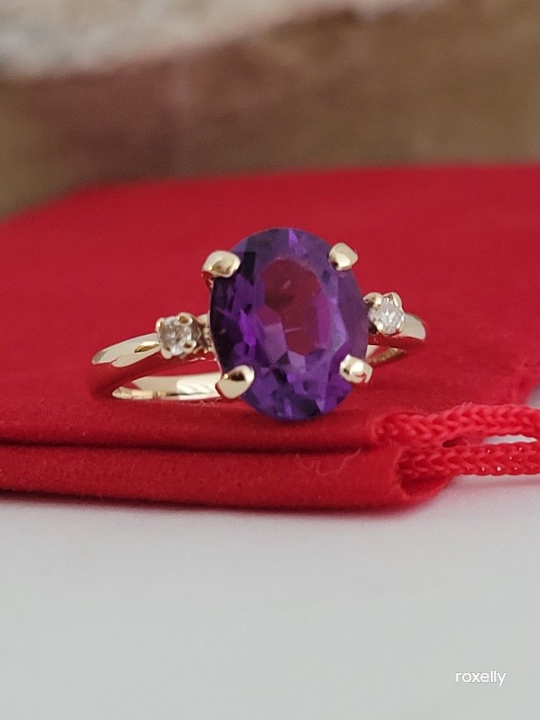 ❤️14k Size 5.5 Lovely Solid Yellow Gold Amethyst and Diamond Ring!/ Anillo de Oro con Amatista y Diamantes! 👌🎁Post Tags: Anillo de Oro