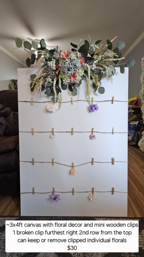 3 x 4 ft Canvas With Floral Decor And Mini Wooden Clips