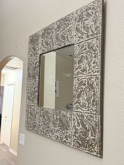 Large 46” x 46” Distressed Decorative Wall Mirror – Farmhouse/Vintage Style