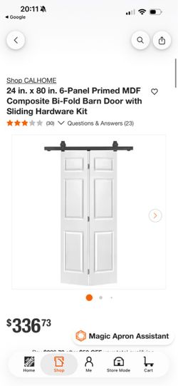 CALHOME 24x80 6-Panel Primed MDF Bi-Fold Barn Door with Hardware