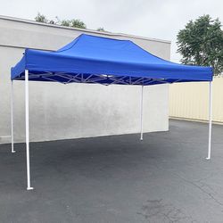 (NEW) $145 Heavy-Duty 10x15 ft Popup Canopy Tent Instant Shade with Carry Bag, White/Blue 