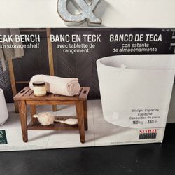 TEAK BENCH WITH STORAGE SHELF WEIGHT CAPACITY 330 LB 