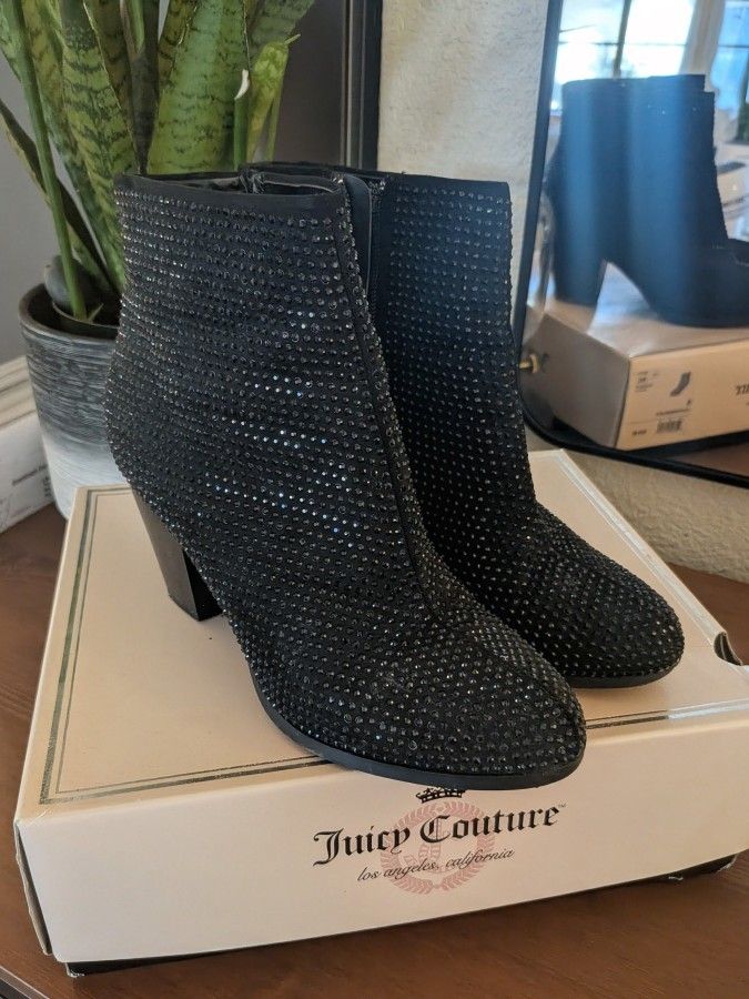 Juicy Couture Rhinestone Ankle Boots Size 8 M Black