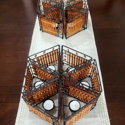 12 Pcs Vintage Metal Triangle Jeweled Candle Holder Clear Red Stones, Wood Sticks And Votive Tealight / Miami 33182