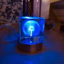 Dandelion Crystal Cube with Color LED Light Base