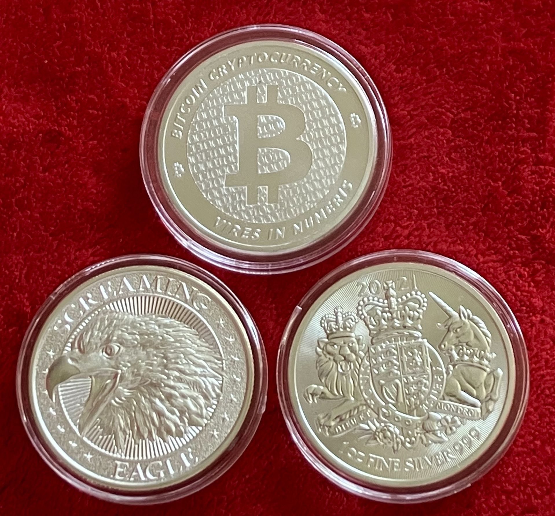 Lot 3 SCREAMING EAGLE ROYAL ARMS 2021 BITCOIN 1 OZ SILVER COIN ‼️ price Is  FIRM