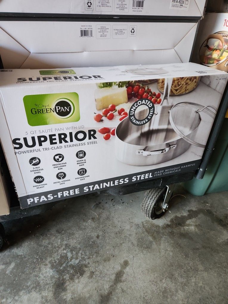 Green Pan 5 Q Saute Pan With Lid Tri-clad Stainless Steel