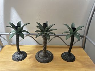 👉🏻Set Of 3 Antique palm trees 🌴metal candle stick holders