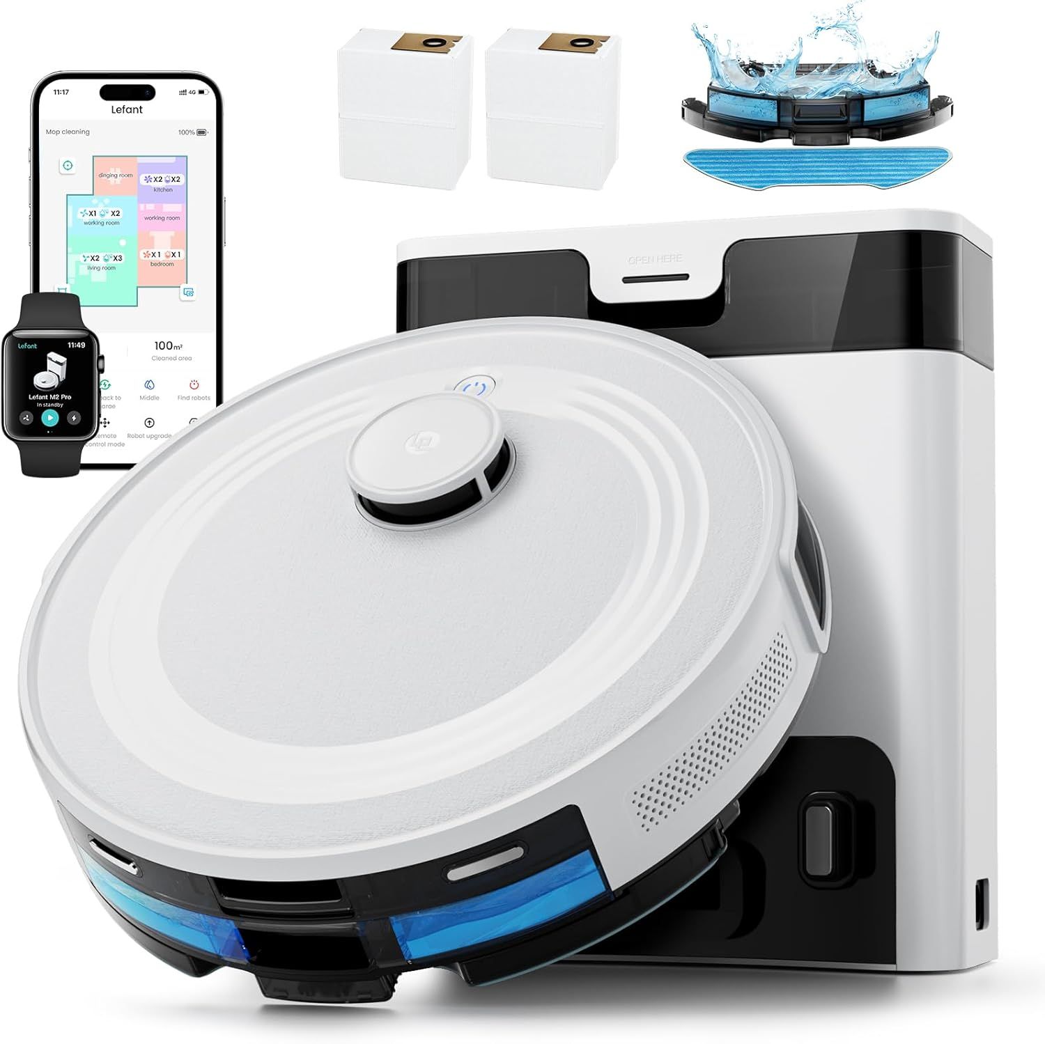 Lefant LiDAR Robot Vacuum and Mop, 45-Day Self-Emptying, 190° PSD Obstacle Avoidance, Customized Cleaning, Multi-Floor Mapping, 5500Pa Strong Suction,
