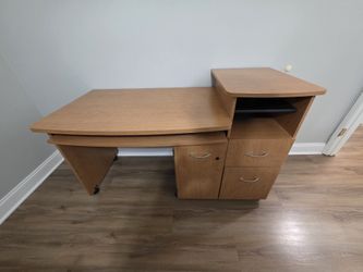 2- Tier Office Desk On Wheels - Light Wood Finish