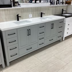 84” Bathroom Vanity Cabinet New Solid Wood Fully Assembled Softclose Drawers Doors Quartz Top Sink Integrated Ready For Pick Up Today