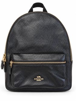 Authentic Coach Charlie Backpack Black Pebbled Leather Gold Hardware MEDIUM SIZE