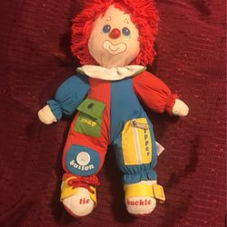 Amtoy 1983 Vintage Clown Teach Me Zipper Tie Buckle Snap Button Learning Toy