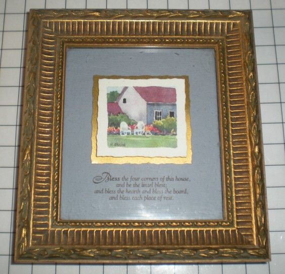 Bless The Four Corners Of This House, Melissa Saylor Artwork In Gold Tone Ornate Frame 5" X 5.5"