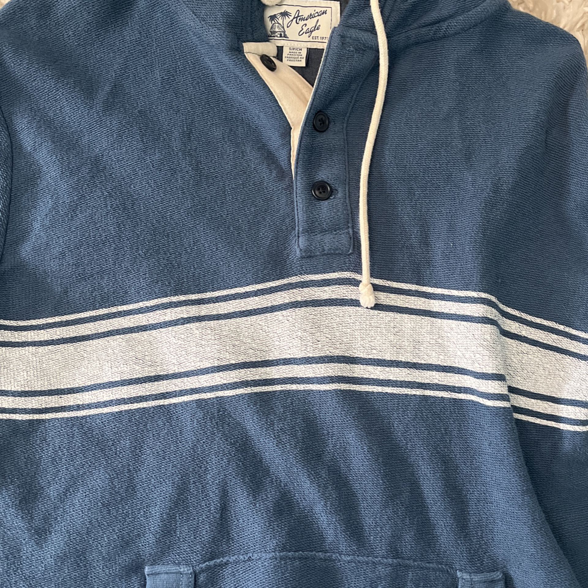 Blue and White American Eagle Hoodie