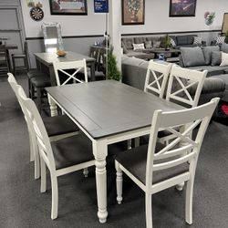 7PC Gray / White Dining Table Set