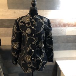 VTG EVERY STITCH COUNTS Embroidered Women's Black Tapestry Jacket - SZ S