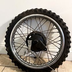 Back wheel from 1978 Yamaha DT100 Motorcycle/Dirt Bike. More parts to be listed soon.