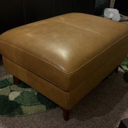 Brown Tan Leather Ottoman  Aesthetic Boho Bench