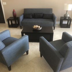 West Elm Living Room Set Blue Sofas 