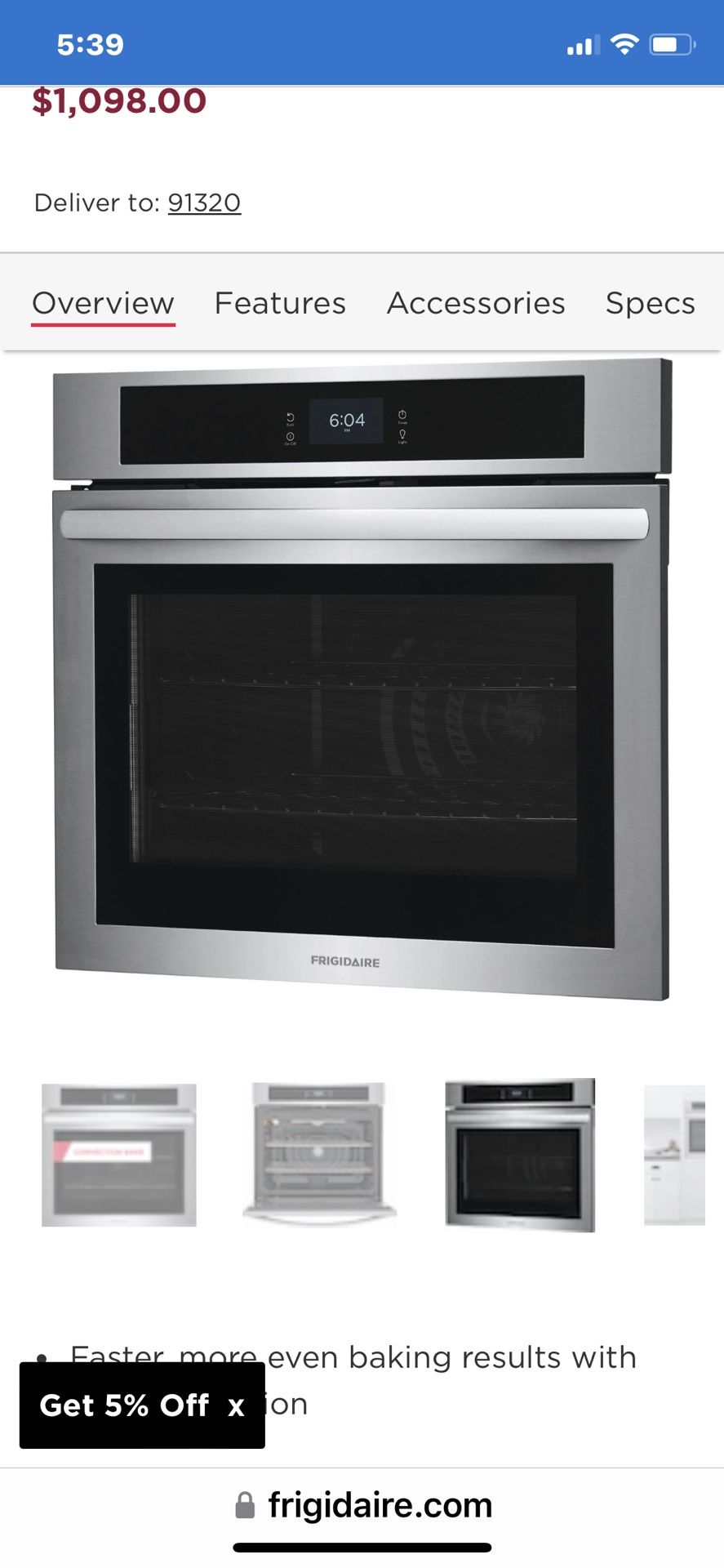 NEW FRIDGIDARE STAINLESS STEEL 30”CONVECTION ELECTRIC SINGLE WALL OVEN WITH FACTORY WARRANTY 2/10/24