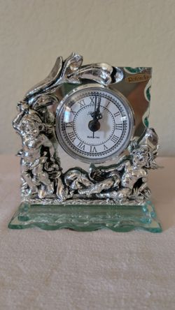 Rotondo Silver Cherub Mantel Clock with Mirror Back – Made in Italy, Brand New