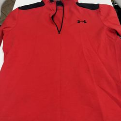 Under Armour Men’s Athletic Red Black Loose Cold Gear Sweatshirt Hoodie 