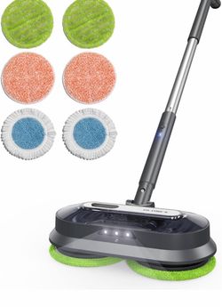 BLONEX Cordless Electric Mop with Spray & Detachable Water Tank Lightweight Electric Spin Mop with Headlights for Hardwood Tile Laminate Floors, Long-