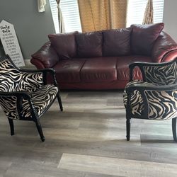 Leather Sofa & Chairs - $170