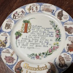 Vintage “Abundant Living” Motto Plate – Inspirational Wisdom & Floral Design