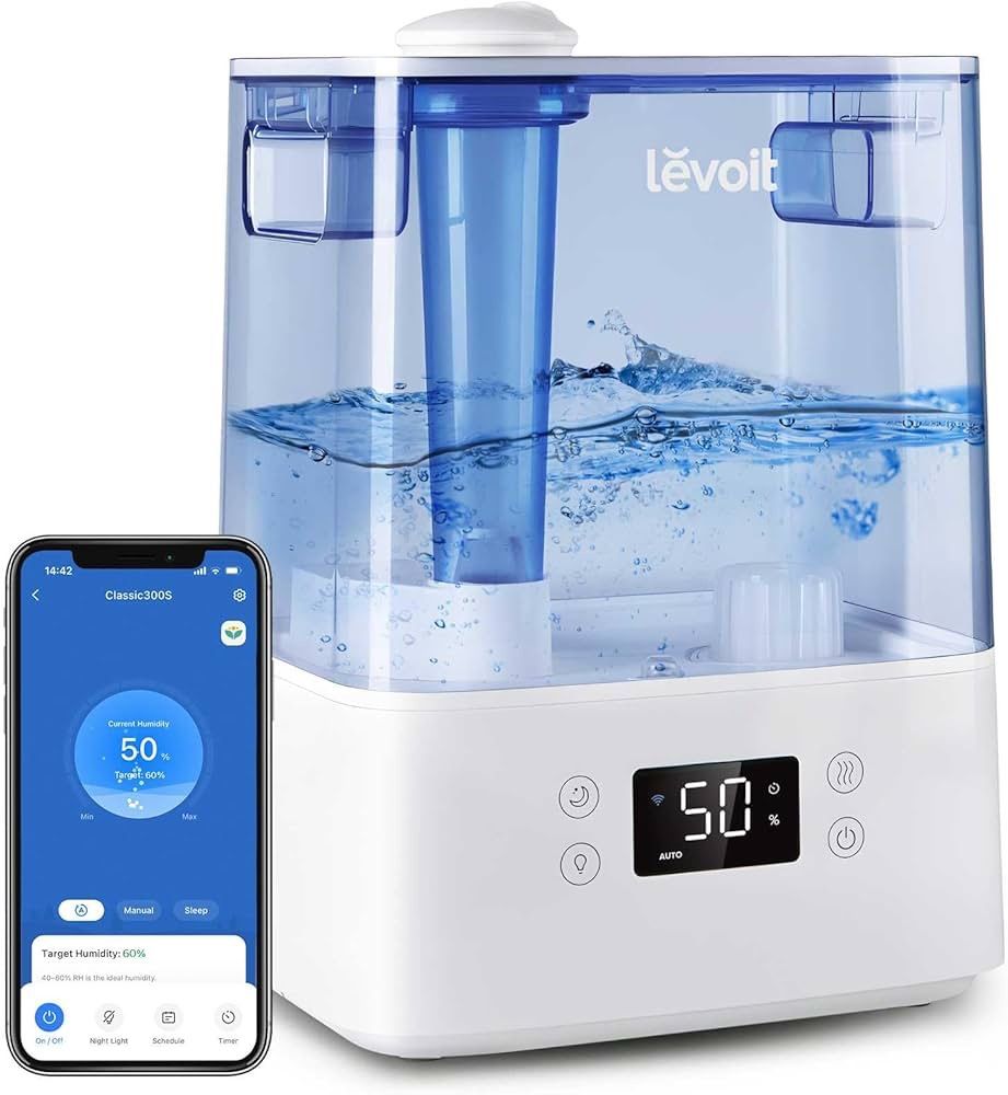 LEVOIT Classic300S Ultrasonic Smart Top Fill Humidifier, Extra Large 6L Tank for Whole Family, APP & Voice Control, Essential Oil Diffuser, Humidity S