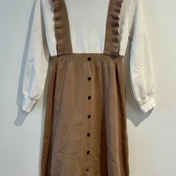 Belchic Sz Med Cream and Tan Knit Dress Light Academia K-pop