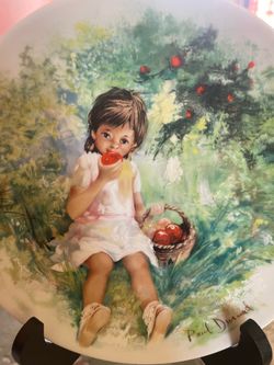 Porcelain Limoges Collectible plate Marie Ange Girl. Eating apple. EUC