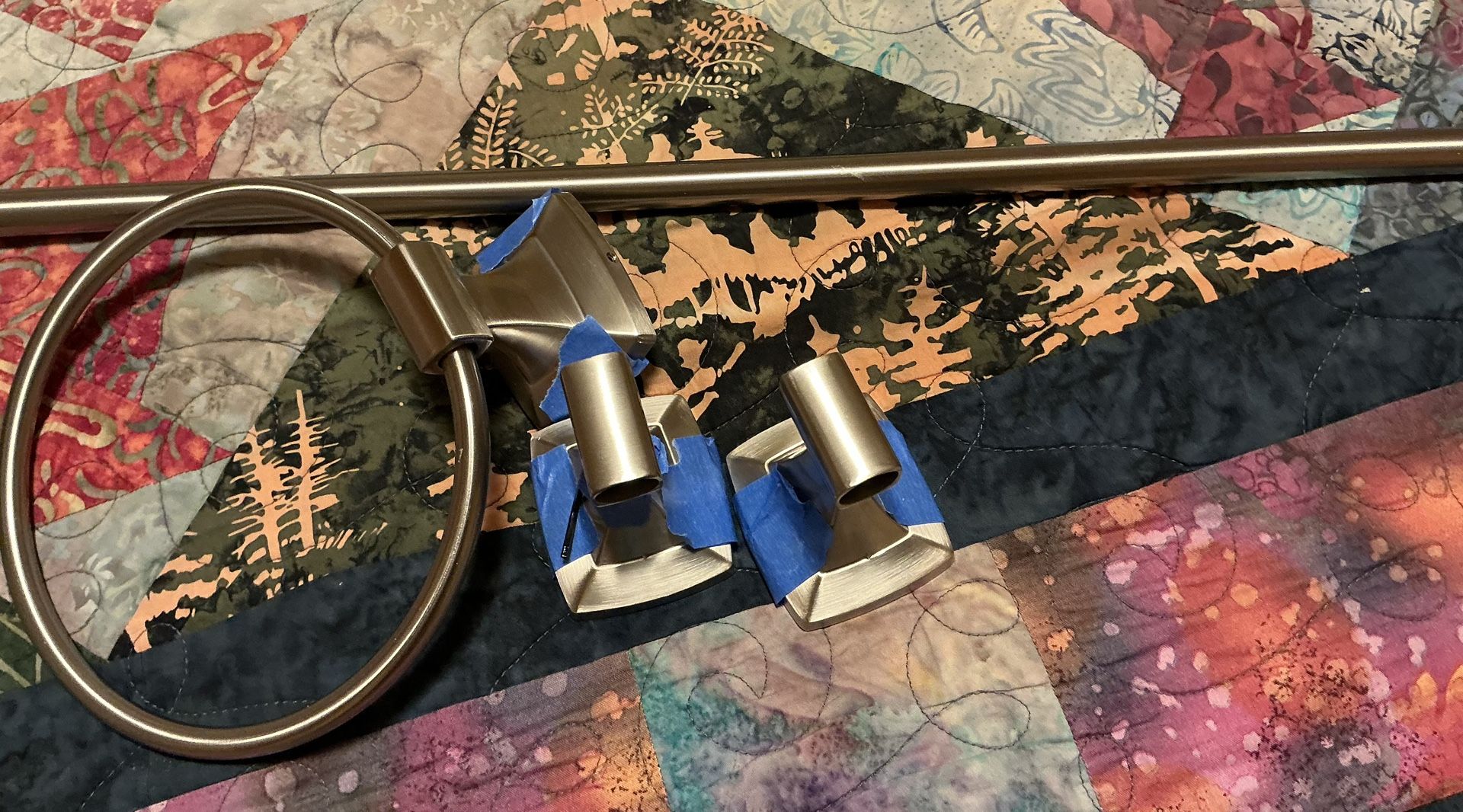 NEW - Brushed nickel 24” towel bar and towel ring