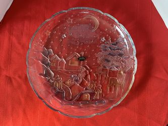 Crystal Clear Studios Sleigh Bells Platter Christmas Santa Hand Painted 14” NEW